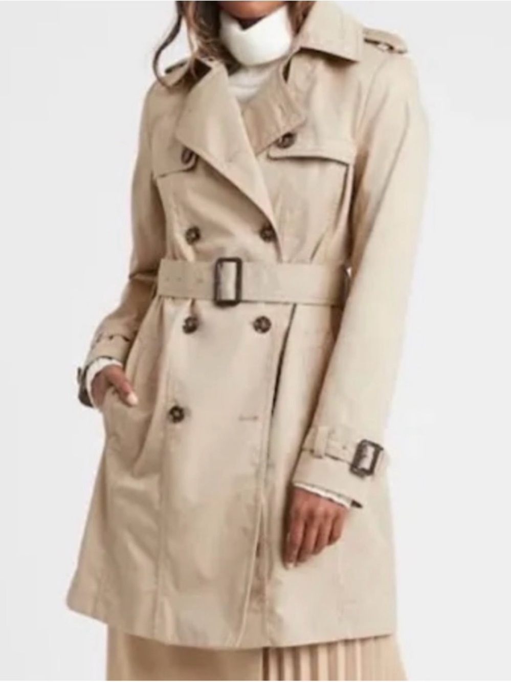 Banana Republic Khaki Double-Breasted Trench Coat with Belt